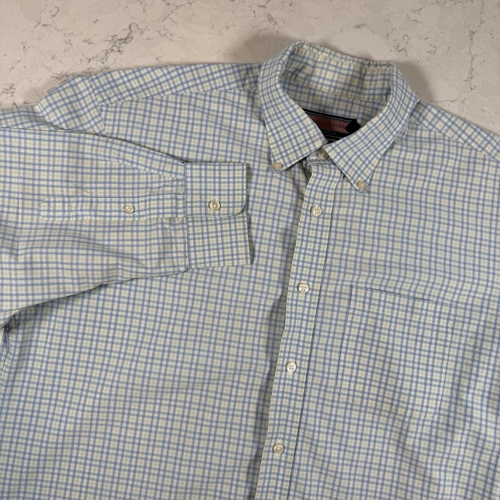 Vineyard Vines Shirt Mens XL Blue Tan White Plaid Murray Button Down Long Sleeve